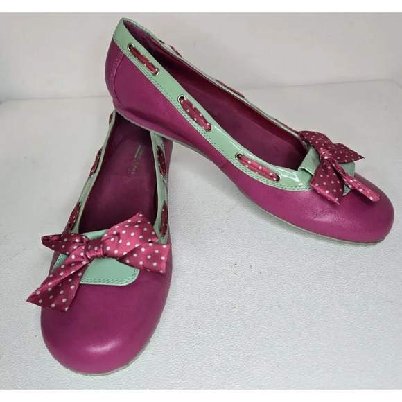 Donald Pliner Fancy Fuchsia Ballet Flats Slip-On Bow Fuchsia/Green 9.5 B - Picture 1 of 9